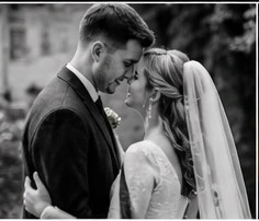 Black and white portrait of a bride and groom